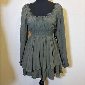 Elegant Olive Green Smocked Romper
